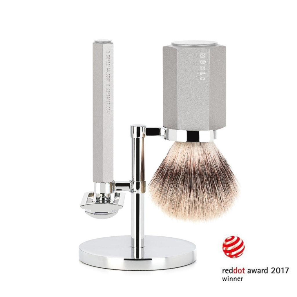 Shaving Set Hexagon - Silver - Saf.Razor - Silvertip Fibre®