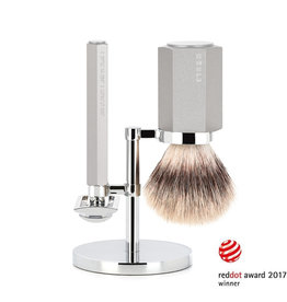 S31M-HXG-PURE - Shaving Set Hexagon - Silver - Saf.Razor - Silvertip Fibre®