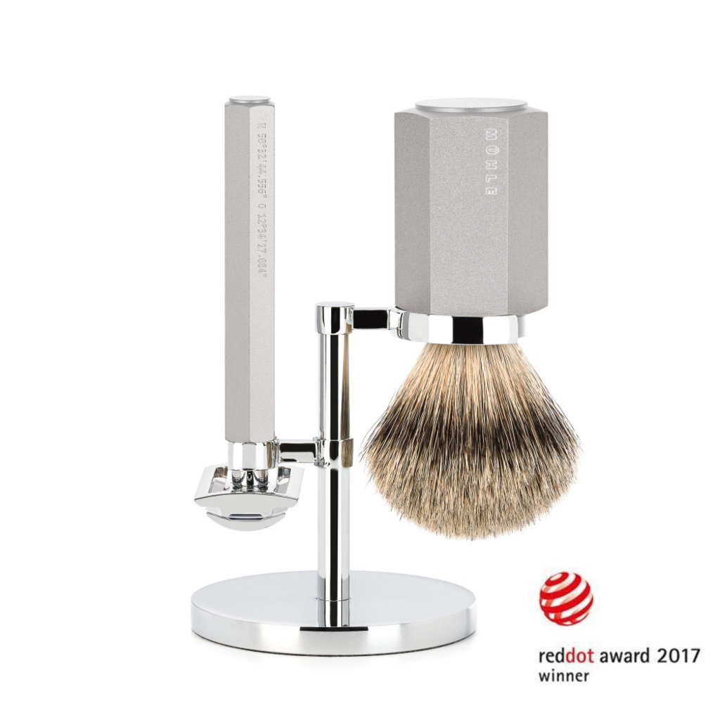 Shaving Set Hexagon - Silver - Saf.Razor - Badger