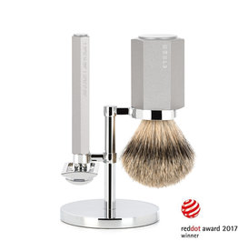 S091M-HXG-PURE - Shaving Set Hexagon - Silver - Saf.Razor - Badger