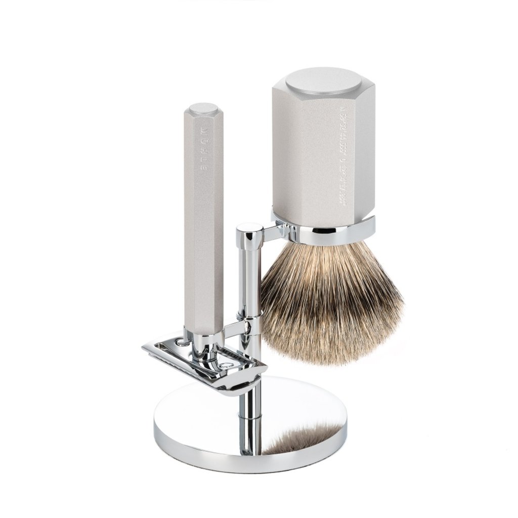 Shaving Set Hexagon - Silver - Saf.Razor - Badger