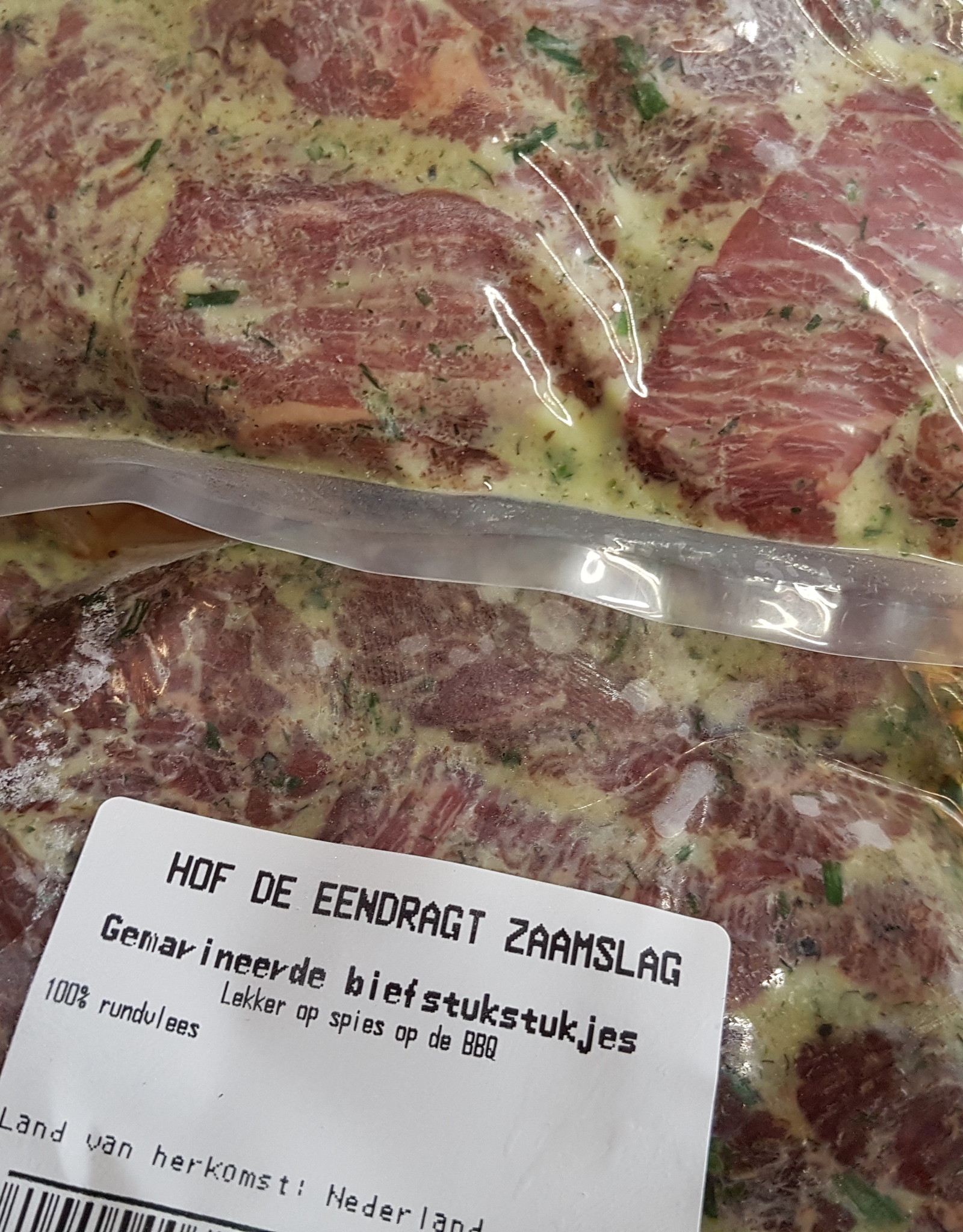 gemarineerde biefstukpuntjes, per 380 gram