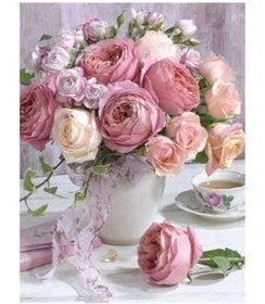 Diamond Painting 30 x 20 cm -  roze rozen - Y1-9741- vierkante steentjes