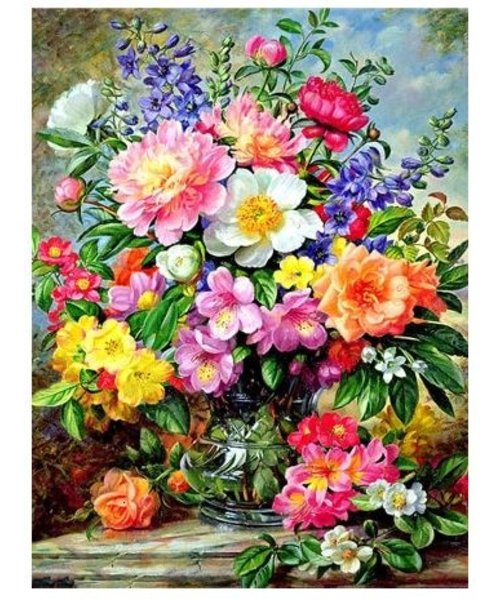basetrade Diamond Painting 30 x 20 cm -bloemen TA546 - vierkante steentjes
