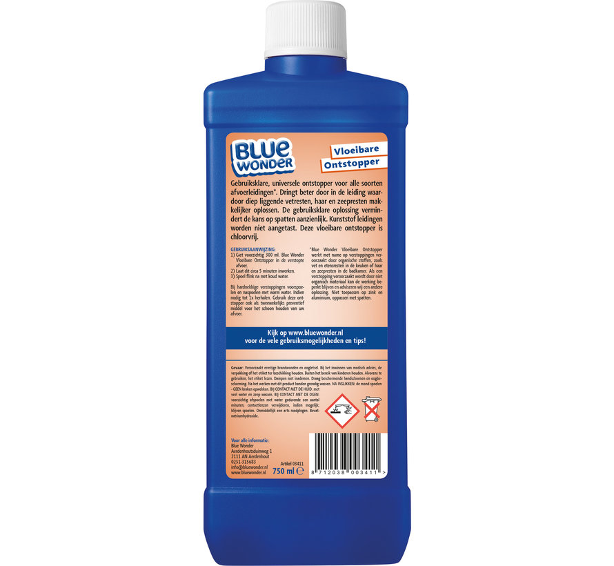 Blue Wonder Liquid Drain Cleaner 6x 750 ml Flask with Cap