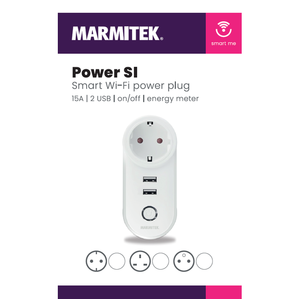 Marmitek Smart Wi-Fi power plug - 15A | 2 USB | on/off manual & automatic | energy meter | IEC plug type F (DE/NL/ES etc.) - 12x omdoos single