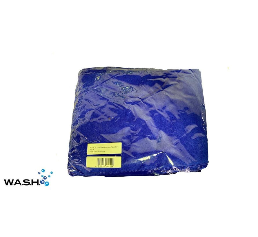 W.A.S.H. Auto Poetsdoek Premium - Microvezeldoek Blauw - 60 x 40 cm - 12-Pack