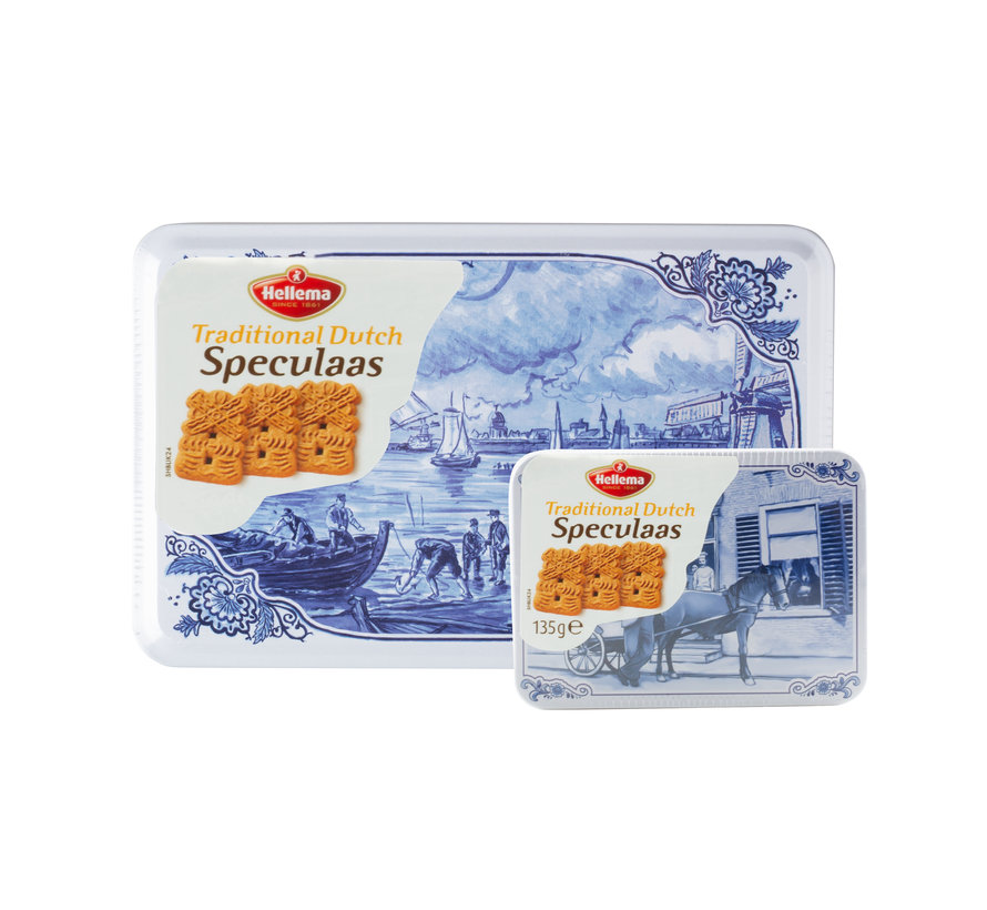 Hellema Speculaas Spiced Gouormet Windmill Cookies in Delft Tin (Dutch) - 14 x (14 Oz. / 415g)