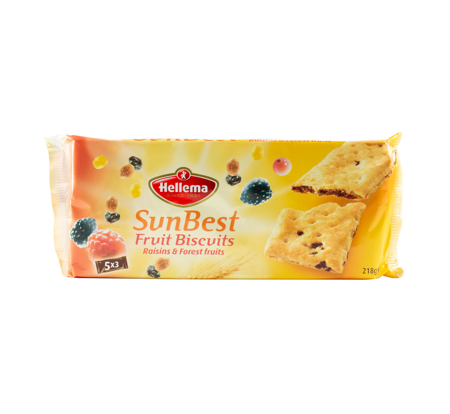 Hellema Fruit Biscuits Rozijnen Bosvruchten - 5 x 3 stuks - 218 gram