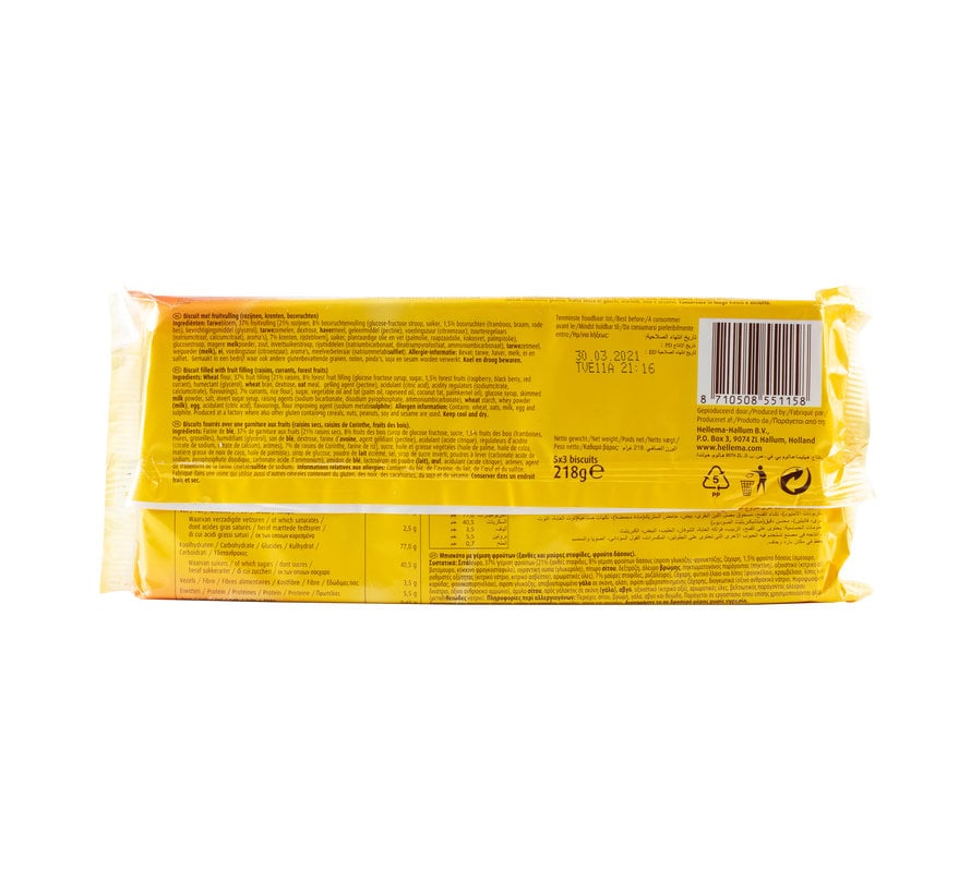 HELLEMA SunBest Biscuit aux Fruits RAISINS ET FRUITS DES FORÊTS - 24x 218 grammes  paquet - carton principal