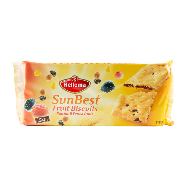 Hellema HELLEMA SunBest Biscuit aux Fruits RAISINS ET FRUITS DES FORÊTS - 24x 218 grammes  paquet - carton principal