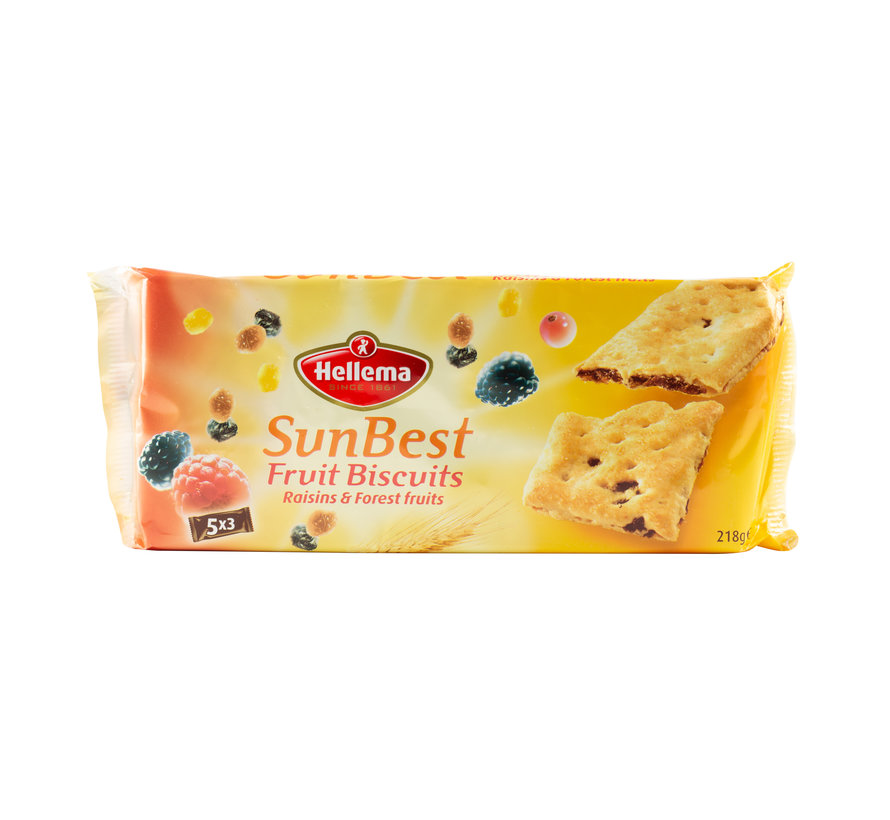 HELLEMA SunBest Biscuit aux Fruits RAISINS ET FRUITS DES FORÊTS - 24x 218 grammes  paquet - carton principal