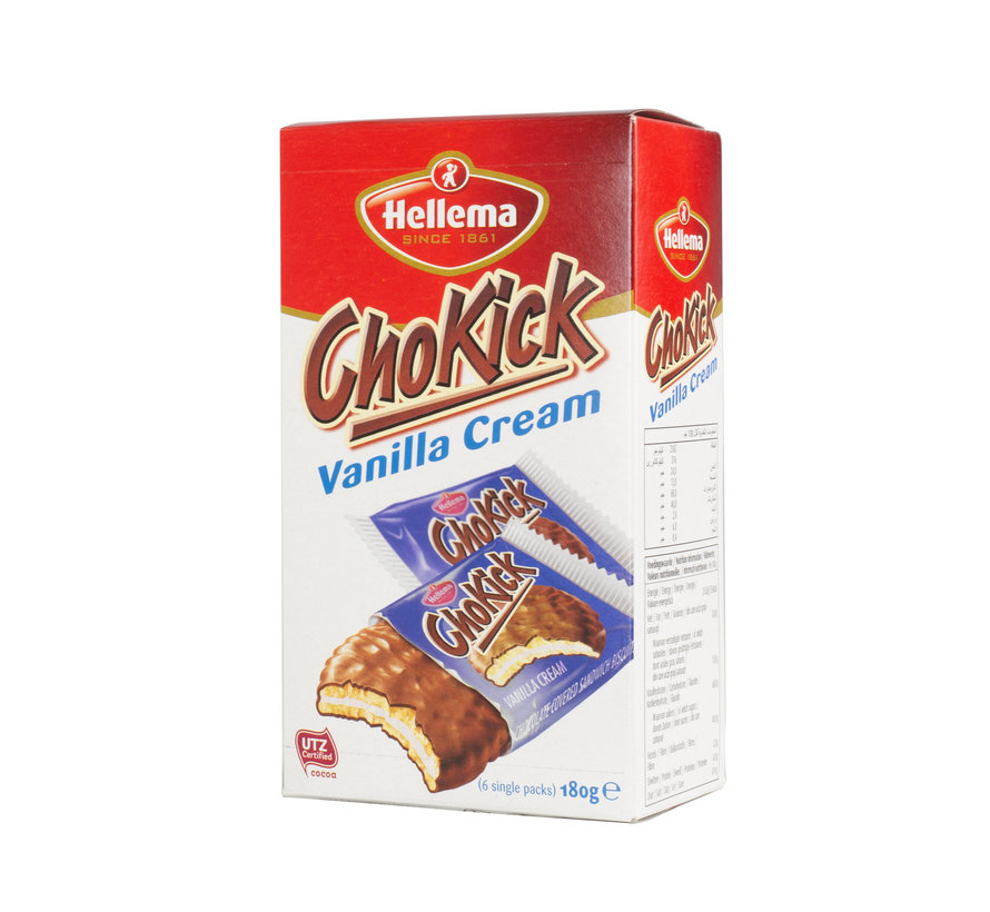 HELLEMA ChoKick Vanilla Cream Cookies - 12x 180 grams - master carton