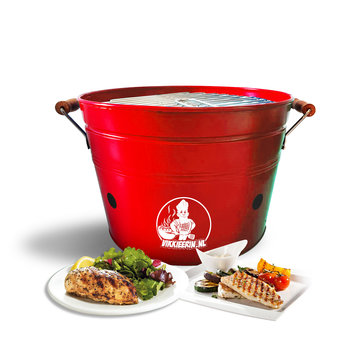 VIKKIEERIN.NL Vikkieerin.nl - Portable Charcoal Bucket BBQ - Ø38 cm - red