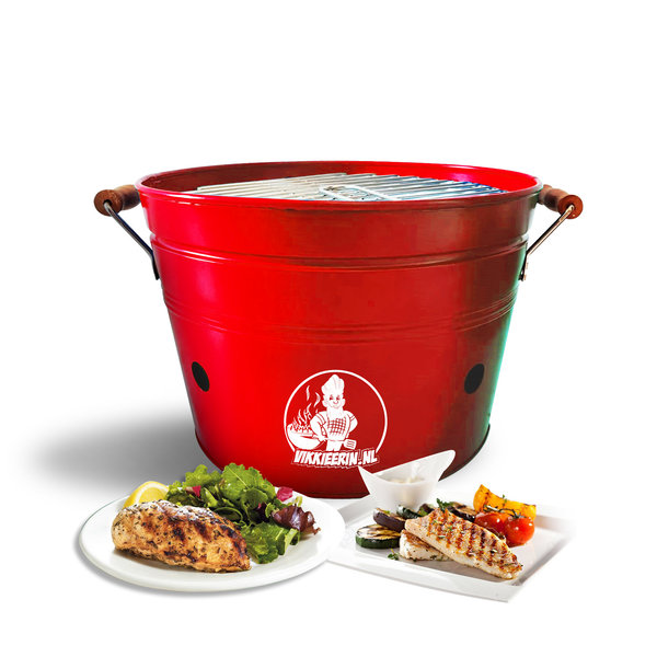 VIKKIEERIN.NL Vikkieerin.nl - Large Portable Charcoal Bucket BBQ - round - red - Ø38 cm