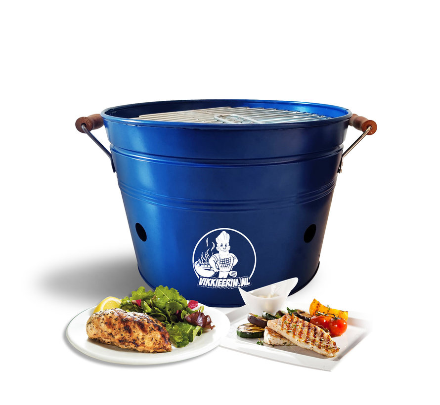 Vikkieerin.nl - Groot Draagbare Emmer Houtskool BBQ - rond - blauw - Ø38 cm