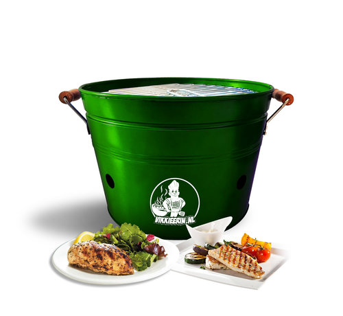 VIKKIEERIN.NL Vikkieerin.nl - Large Portable Charcoal Bucket BBQ - round - green - Ø38 cm