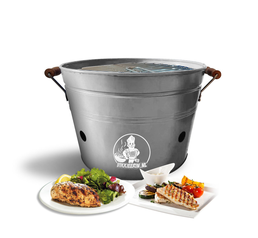 Vikkieerin.nl - Large Portable Charcoal Bucket BBQ - round - grey - Ø38 cm