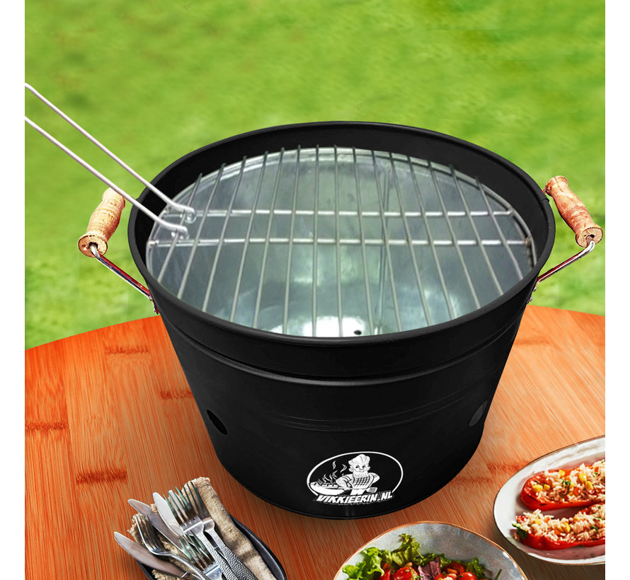 Vikkieerin.nl - Groot Draagbare Emmer Houtskool BBQ - rond - zwart - Ø38 cm