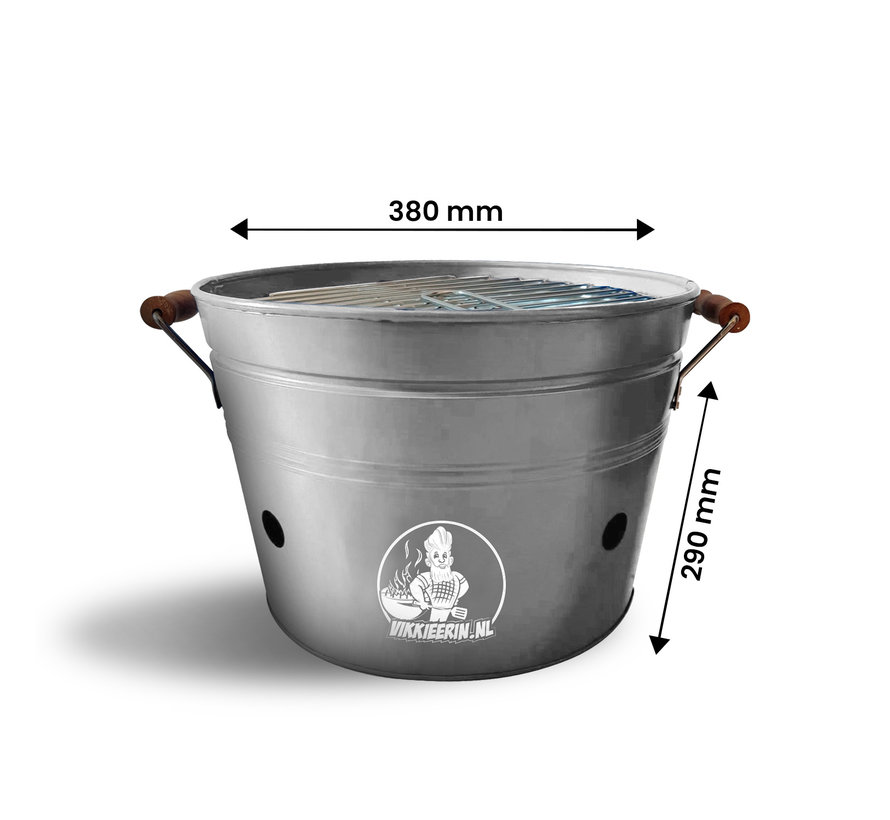 Vikkieerin.nl - Large Portable Charcoal Bucket BBQ - round - grey - Ø38 cm
