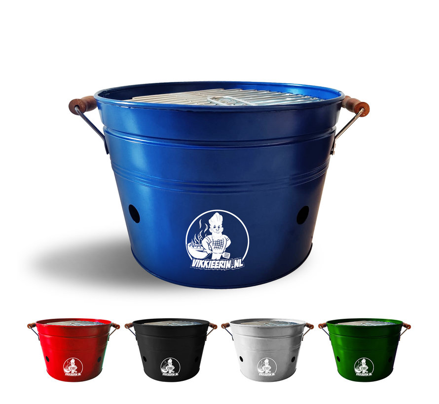 Vikkieerin.nl - Large Portable Charcoal Bucket BBQ - round - blue - Ø38 cm