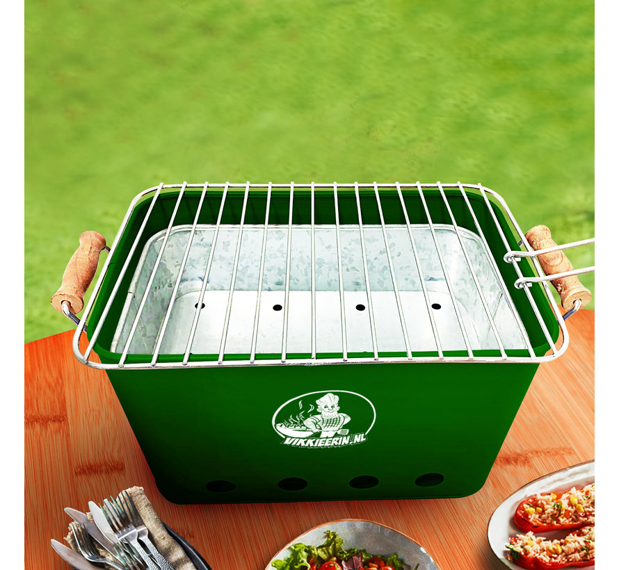 Vikkieerin.nl - Medium Portable Charcoal BBQ - square - green