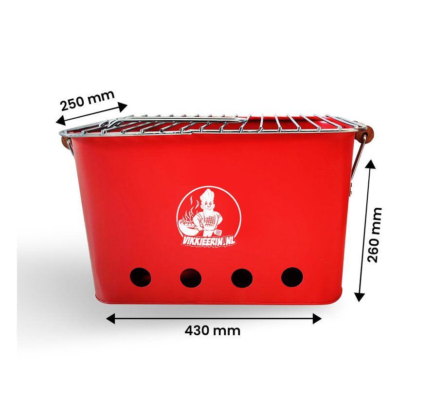 Vikkieerin.nl - Medium Portable Charcoal BBQ - square - red