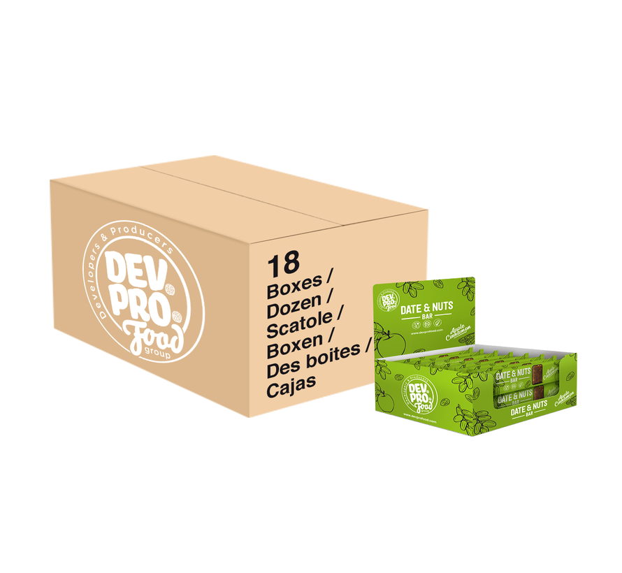 Dev. Pro. Date & Nuts bar - Apple Cinnamon  - CARTON 18x SRP (16x 30 gram) - (EU, TUR, RUS)