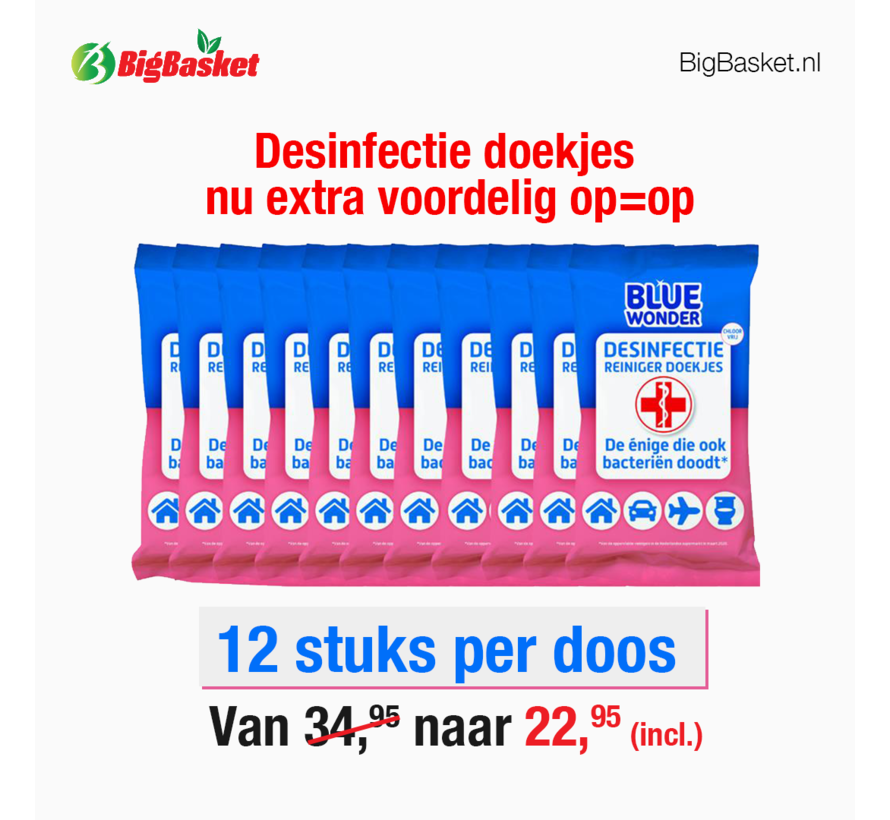 OP = OP Blue Wonder Desinfectie Reis/WC Doekjes - 12x 20 omdoos