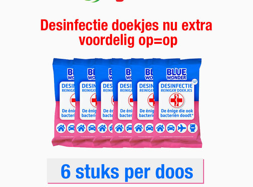 Blue Wonder OP = OP Blue Wonder Desinfectie Reis/WC Doekjes - 6x 20 omdoos