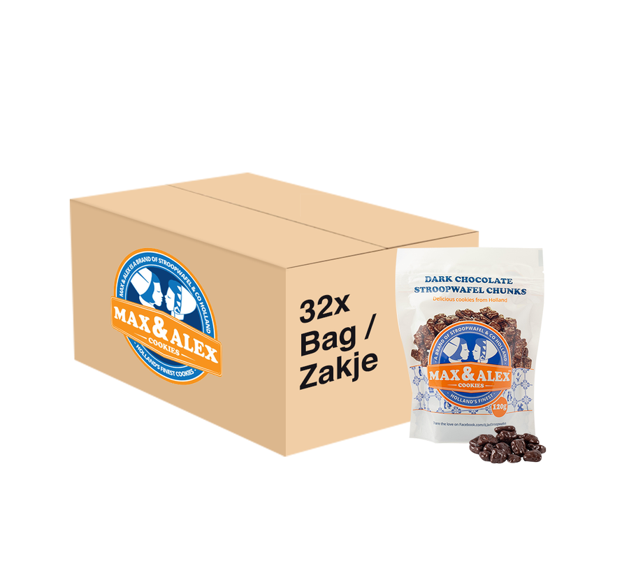 Max & Alex - Syrup Waffle Chunks Dark Chocolate - 32x 120 gram bag (master carton)
