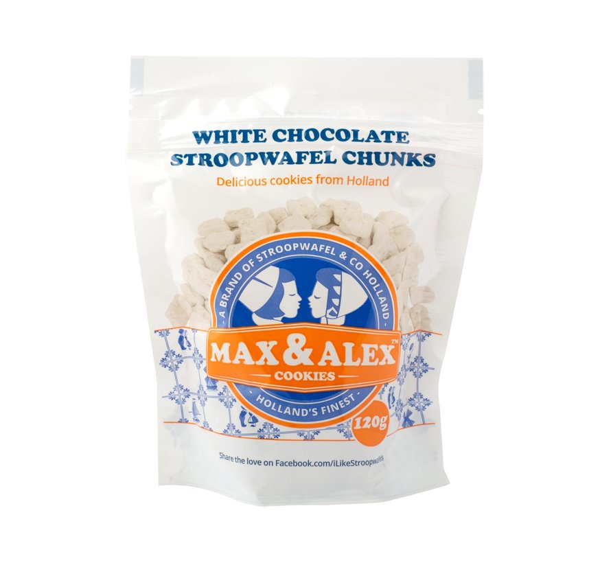 Max & Alex Stroopwafelstukjes - Witte Chocolade - 120 gram 32x - omdoos