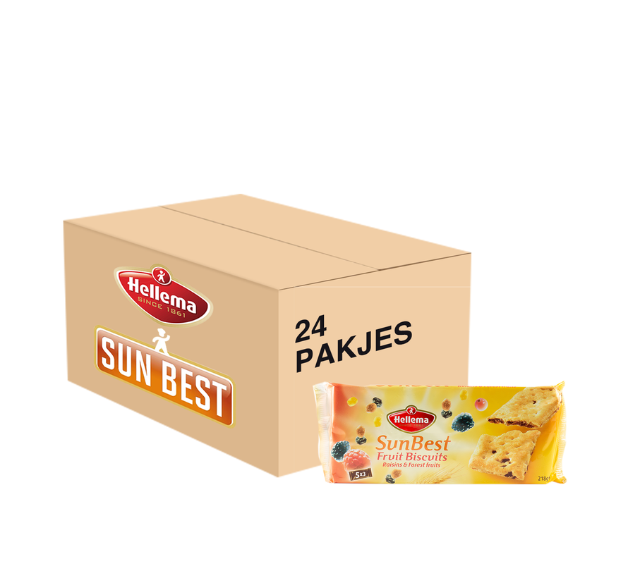 HELLEMA SunBest Biscuit aux Fruits RAISINS ET FRUITS DES FORÊTS - 24x 218 grammes  paquet - carton principal