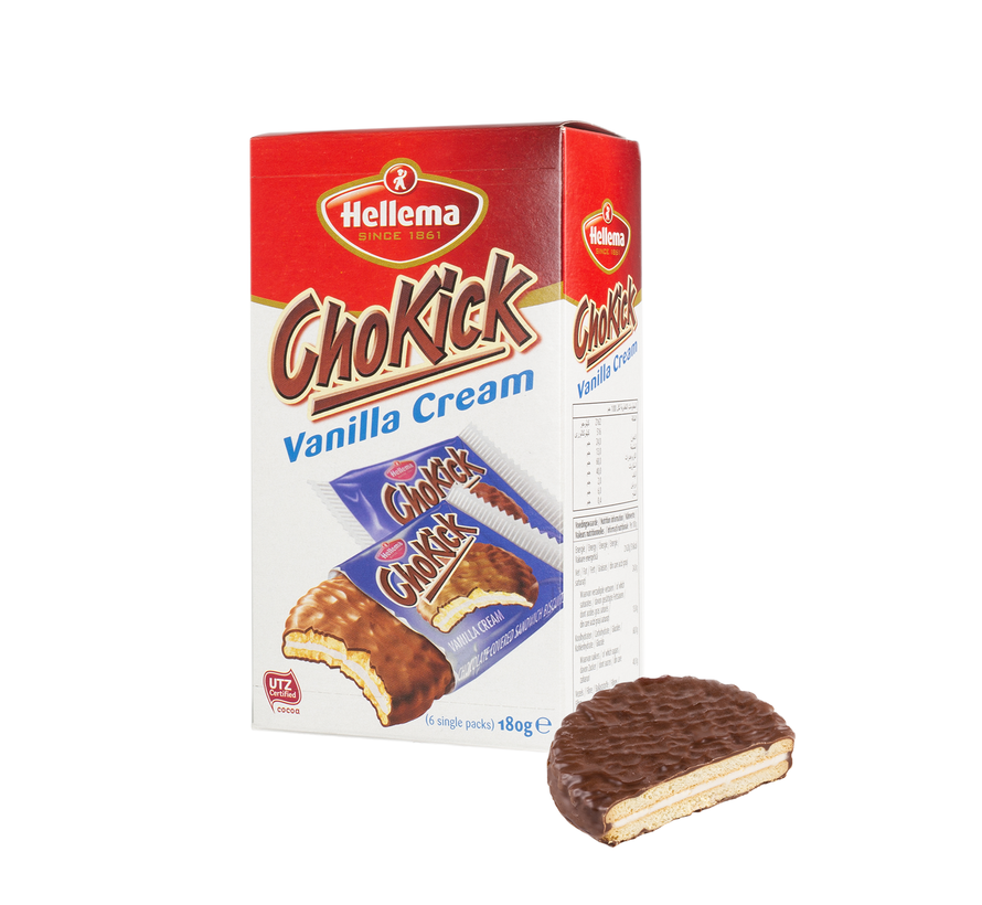Hellema ChoKick Koekjes Vanilla Crème - 180 gram 12x - omdoos