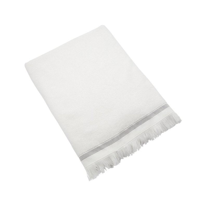 Meraki Towel, 100x180 cm, White w. grey stripes