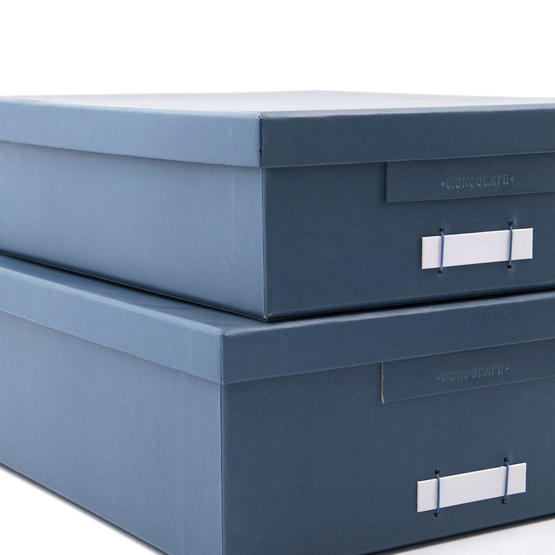 Monograph Boxes w. lids, File, Blue/Petrol, Set of 2 sizes