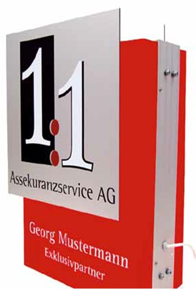 Nasenschild mit Beleuchtung - Webshop 1:1 Assekuranzservice AG
