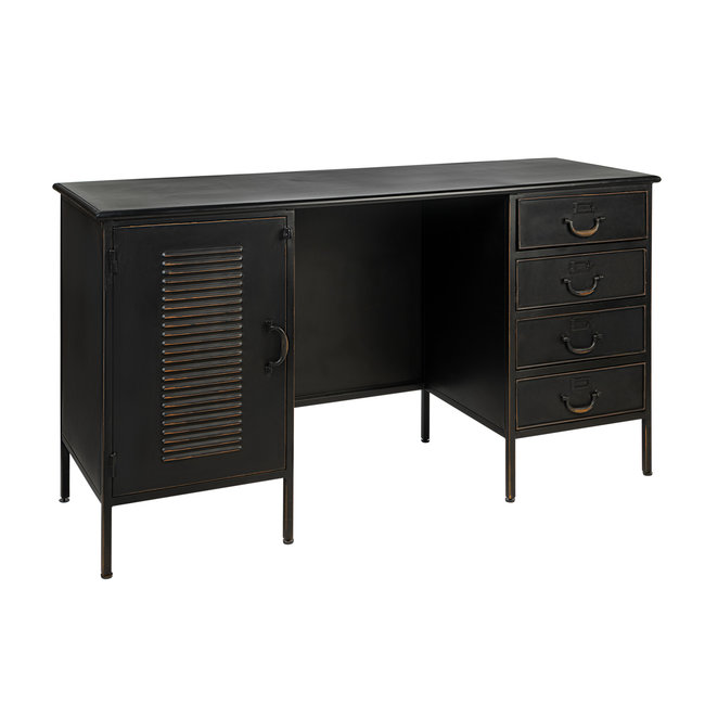 Vintage bureau 2.0 met slot | Zwart