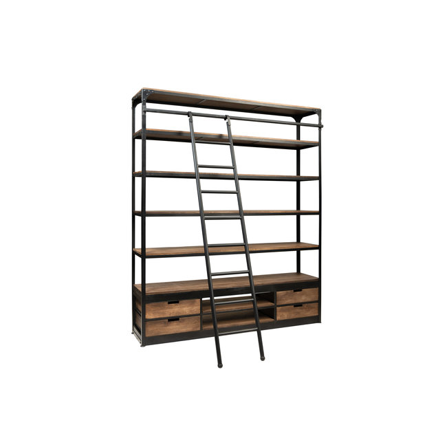 Industriële boekenkast met ladder 2.0 | Bruin
