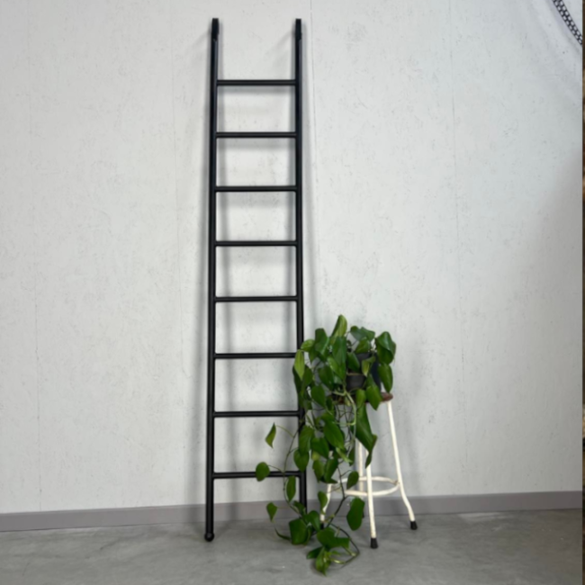 Industriële ladder met stang | Zwart