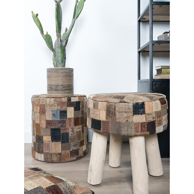 Poef Labels Rond | Bruin