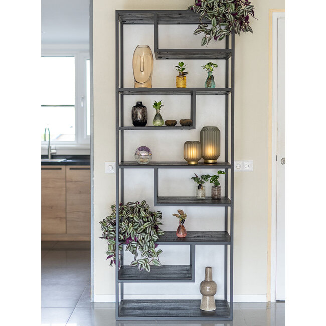 Vakkenkast Moos hout smal | Zwart