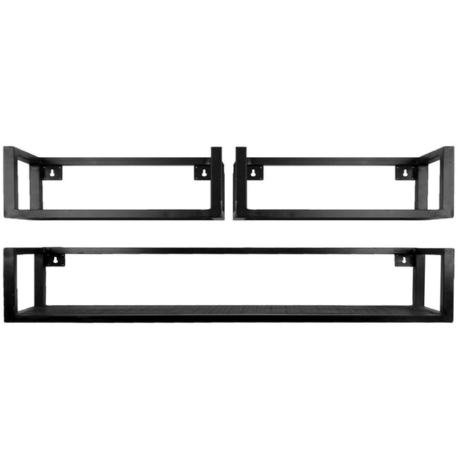 Wandplank Vintage Zwart Mangohout - Set van 3 Groot