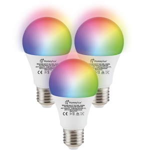 Homeylux Satz von 3 E27 SMART LED Lampen RGBWW Wifi 7 Watt 470lm Dimmbar