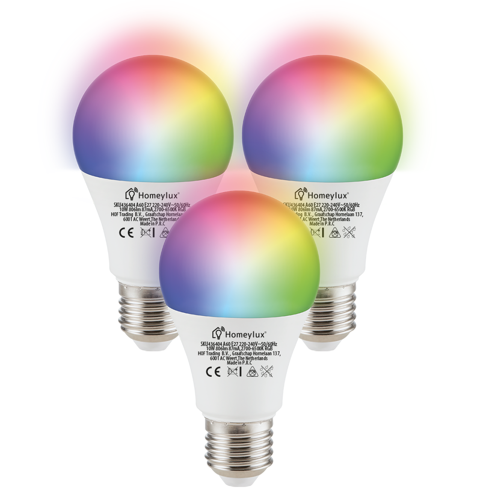 Set van 3 SMART Lampen RGBWW Wifi 10 806lm Dimbaar - HOMEYLUX | Innovative SMART Living