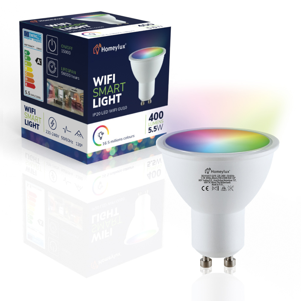 Hoftronic Smart GU10 Smart WIFI LED RGBWW 5,5 Watt 400lm 120° Dimmbar -  HOMEYLUX | Innovative SMART Living