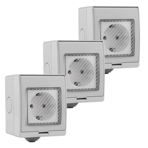 V-TAC Set of 3 Smart socket waterproof white - Connectable with Google Home & Alexa
