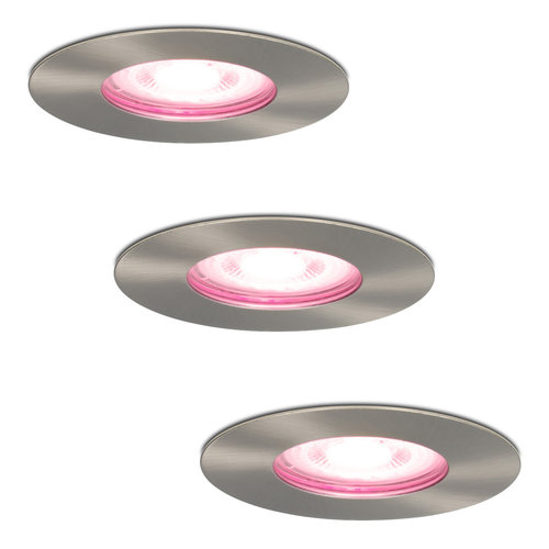 Hoftronic smart Set of 3 smart WiFi dimmable RGBWW LED recessed spotlights Bari stainless steel 5 Watt IP65 splashproof