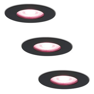 Hoftronic smart Set of 3 smart WiFi dimmable RGBWW LED recessed spotlights Bari black 5 Watt IP65 splashproof