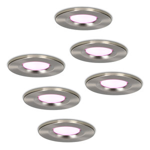 Hoftronic smart Set of 6 smart WiFi dimmable RGBWW LED recessed spotlights stainless steel Venezia 6 Watt IP65